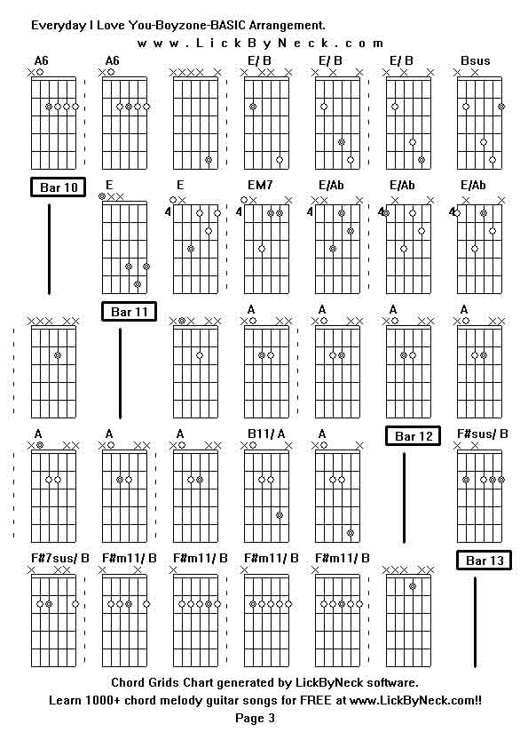 Chord Grids Chart of chord melody fingerstyle guitar song-Everyday I Love You-Boyzone-BASIC Arrangement,generated by LickByNeck software.